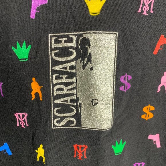 Vintage Mens Rare Scarface Movie Hustler AOP Crewneck Short Sleeve Shirt Sz 2XL - Picture 10 of 11